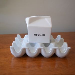 Ceramic Modern Anthropologie Egg & Cream Container Kitchen Decor Bundle Set
